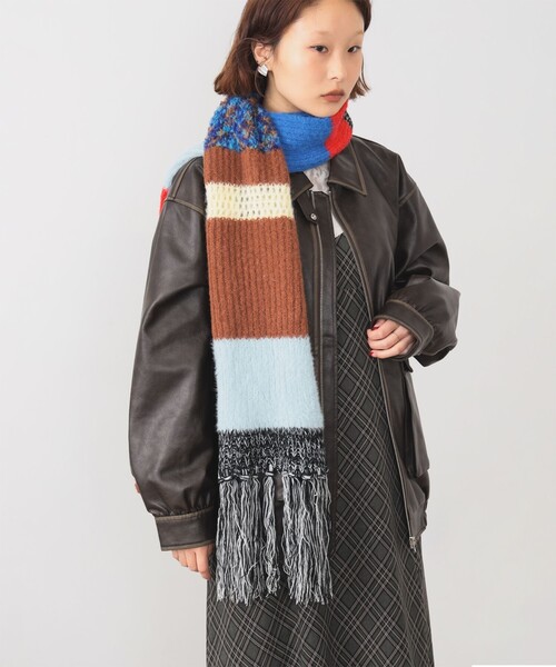 Ray BEAMS(レイビームス)の「ミックス ニット マフラー(マフラー・レディース・レッド/ブルー・ONE SIZE)」の1枚目の写真