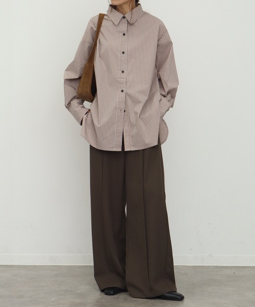 NOGLE（ノグル）の「【NOGLE/ノグル】オーバーストライプシャツ（シャツ/ブラウス・レディース・ブルー/ブラウン・FREE）」の7枚目の写真