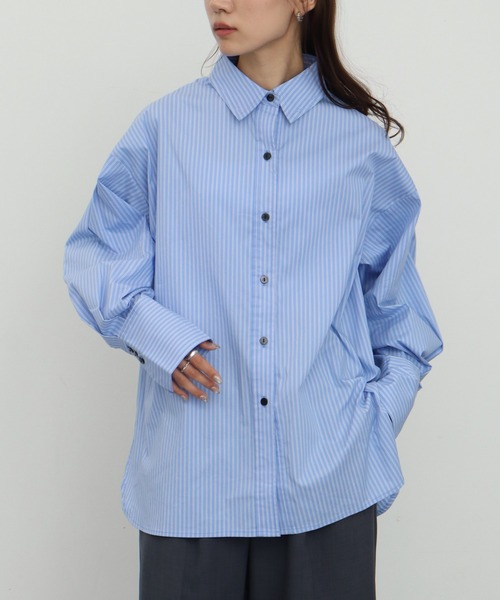 NOGLE（ノグル）の「【NOGLE/ノグル】オーバーストライプシャツ（シャツ/ブラウス・レディース・ブルー/ブラウン・FREE）」の15枚目の写真