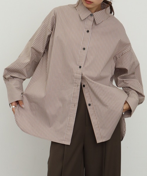 NOGLE（ノグル）の「【NOGLE/ノグル】オーバーストライプシャツ（シャツ/ブラウス・レディース・ブルー/ブラウン・FREE）」の4枚目の写真