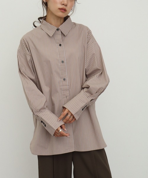 NOGLE（ノグル）の「【NOGLE/ノグル】オーバーストライプシャツ（シャツ/ブラウス・レディース・ブルー/ブラウン・FREE）」の3枚目の写真