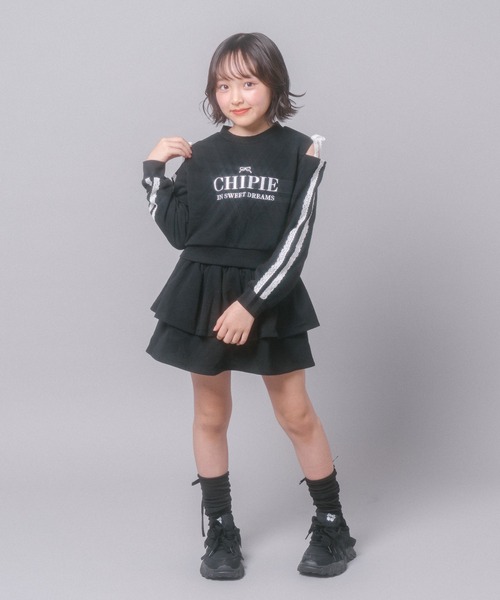 URBAN CHERRY(アーバンチェリー)の「【CHIPIE/シピ】レースリボンカットショルダートップス+ティアードスカート(スウェット・キッズ・ホワイト/ブラック/グレー・140cm/130cm/120cm/110cm/150cm)」の17枚目の写真