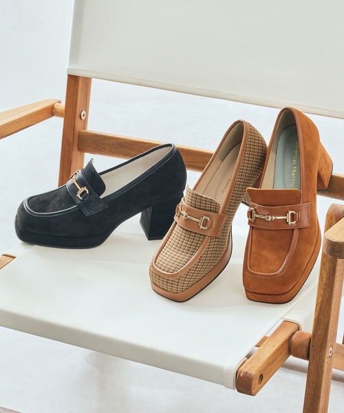 セール】厚底 スクエアトゥ ビット ヒール ローファー /51324