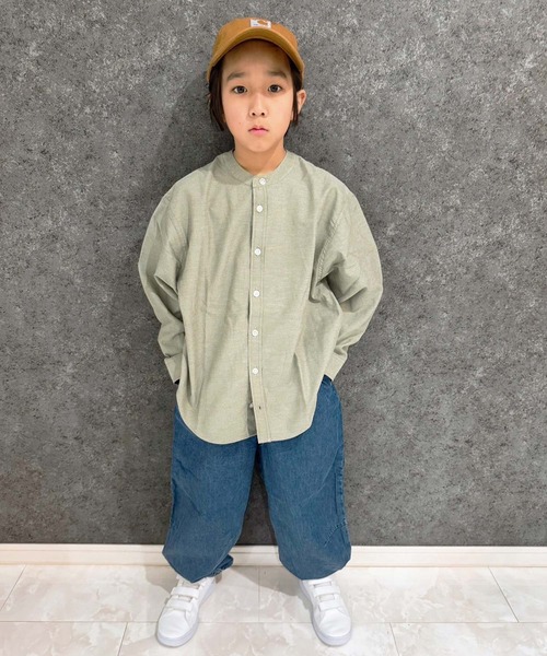 SHISKY(シスキー)の「無地レギュラー バンドカラー オーバーシャツ(シャツ/ブラウス・キッズ・グレー系その他/ホワイト系その他/ベージュ系その他/グリーン系その他・110/120/130/140/150/160)」の10枚目の写真