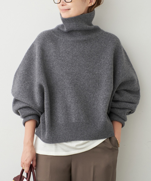 Deuxieme Classe(ドゥーズィエムクラス)の「【R2W/アールツーダブリュー】CROP TURTLE KNIT(ニット/セーター・レディース・チャコールグレー/ボルドー・FREE)」の7枚目の写真