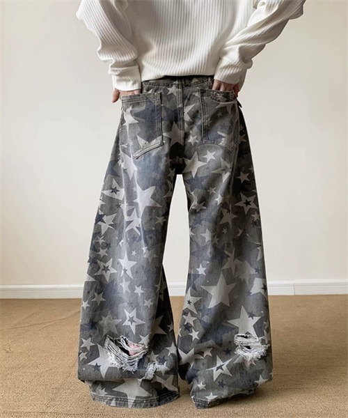Dream garden(ドリームガーデン)の「星柄ダメージデニムワイドパンツ(デニムパンツ・レディース・カーキ・S/M/L/XL)」の9枚目の写真