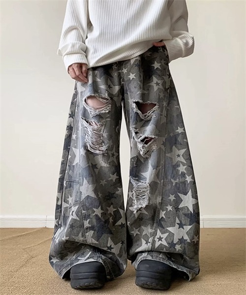 Dream garden(ドリームガーデン)の「星柄ダメージデニムワイドパンツ(デニムパンツ・レディース・カーキ・S/M/L/XL)」の12枚目の写真