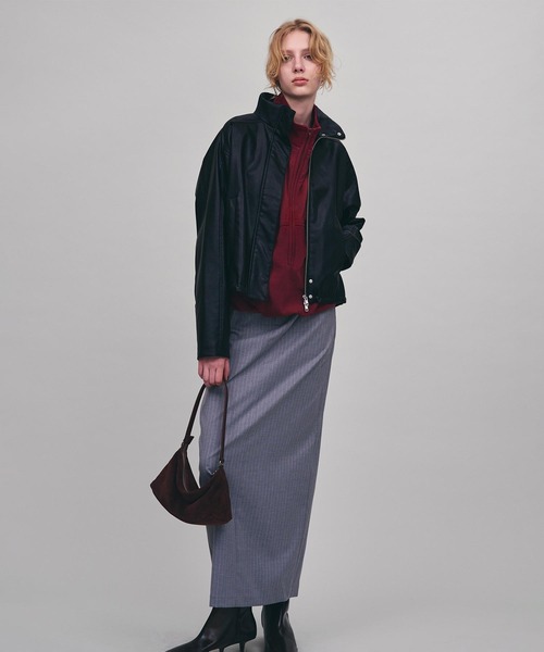 AKTE（アクテ）の「フェイクレザージップアップブルゾン（ブルゾン・レディース・ブラック/モカ・FREE）」の4枚目の写真