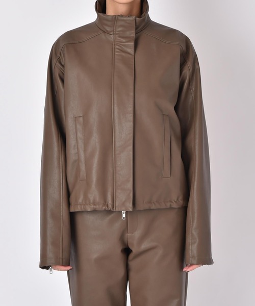 セール】フェイクレザージップアップブルゾン（ブルゾン）｜AKTE