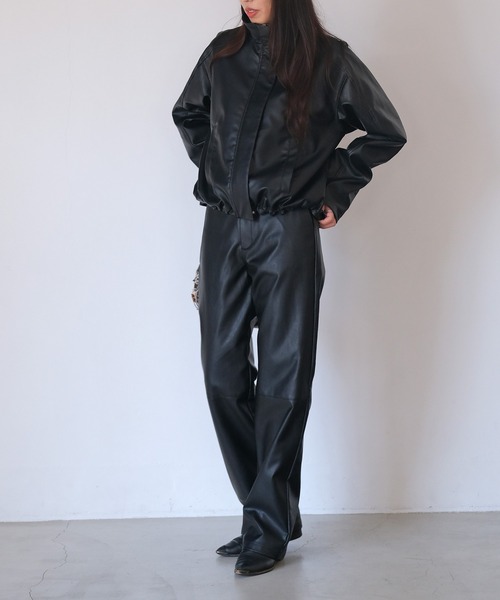 セール】フェイクレザージップアップブルゾン（ブルゾン）｜AKTE