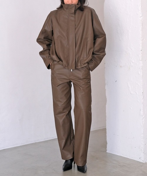 セール】フェイクレザージップアップブルゾン（ブルゾン）｜AKTE