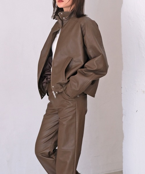 セール】フェイクレザージップアップブルゾン（ブルゾン）｜AKTE