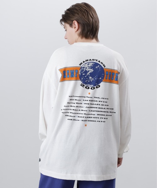 MANASTASH（マナスタッシュ）の「MANASTASH/マナスタッシュ　 HEMP L/S TEE HEMP TOUR 2000/ヘンプロンT ヘンプツアー2000（Tシャツ/カットソー・メンズ・ホワイト/ネイビー・S/M/L/XL）」の2枚目の写真