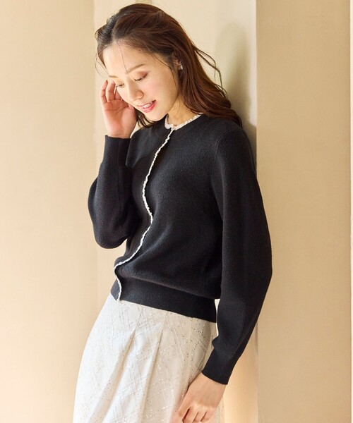 Feroux(フェルゥ)の「レーストリム ニット カーディガン(カーディガン/ボレロ・レディース・スカイブルー系/ブラック系・F)」の12枚目の写真