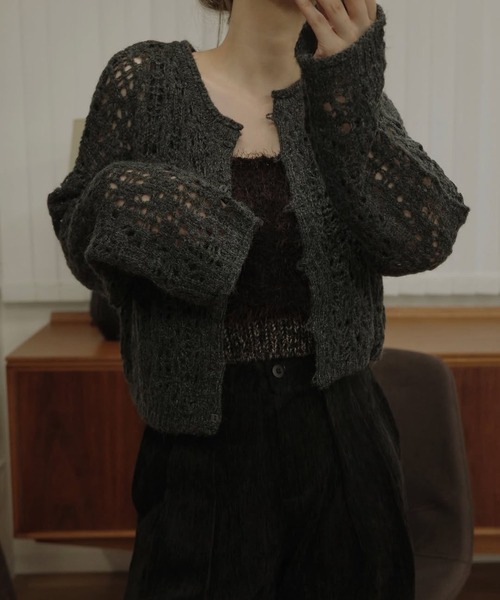 openwork knit short cardigan