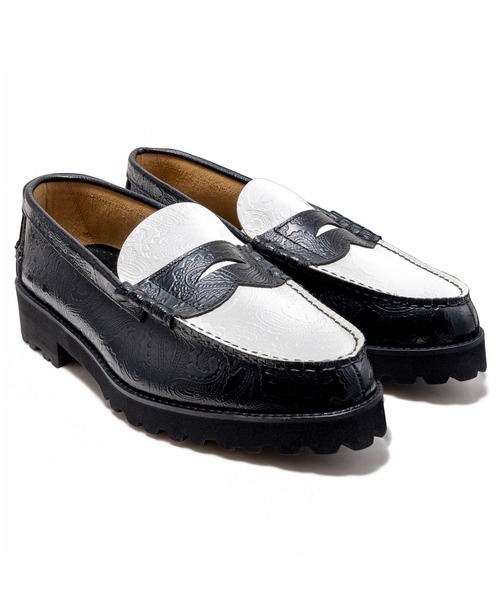 The Kenford Fineshoes（ケンフォードファインシューズ）の「ケンフォード ファインシューズ メンズ K005 タンクソール ローファー ペイズリー（ローファー・メンズ・ブラック×ホワイト・26.5/26/25.5/25/27/27.5）」の5枚目の写真