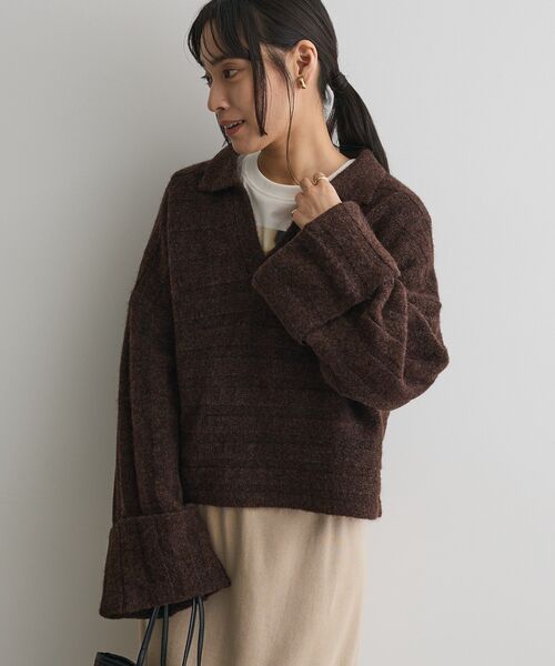 CRAFT STANDARD BOUTIQUE（クラフトスタンダードブティック）の「ロールアップ袖ショート丈ニットプルオーバー＜ハンドウォッシャブル＞◆（ニット/セーター・レディース・グリーン/ブラウン/レッド/アイボリー・FREE）」の6枚目の写真