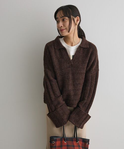 CRAFT STANDARD BOUTIQUE（クラフトスタンダードブティック）の「ロールアップ袖ショート丈ニットプルオーバー＜ハンドウォッシャブル＞◆（ニット/セーター・レディース・グリーン/ブラウン/レッド/アイボリー・FREE）」の7枚目の写真