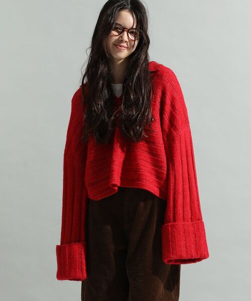 CRAFT STANDARD BOUTIQUE(クラフトスタンダードブティック)の「ロールアップ袖ショート丈ニットプルオーバー<ハンドウォッシャブル>◆(ニット/セーター・レディース・グリーン/ブラウン/レッド/アイボリー・FREE)」の18枚目の写真