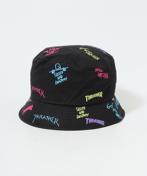 THRASHER(スラッシャー)の「THRASHER 総柄刺繍 バケットハット HAT 帽子 男女兼用(ハット・メンズ・チャコール・FREE)」の4枚目の写真