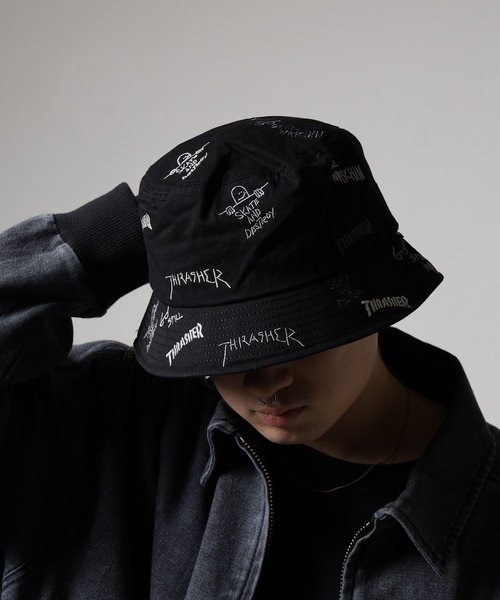 THRASHER(スラッシャー)の「THRASHER 総柄刺繍 バケットハット HAT 帽子 男女兼用(ハット・メンズ・チャコール・FREE)」の15枚目の写真