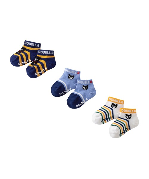 DOUBLE_B(ダブルビー)の「ローカットソックスパック 3足セット(ソックス/靴下・キッズ・ネイビー/ブルー/マルチ・13-15cm/19-21cm/17-19cm/15-17cm/11-13cm)」の1枚目の写真