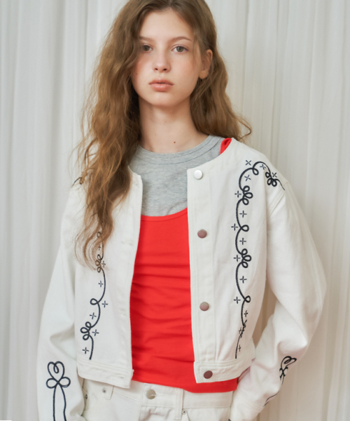NEEDLEWORK WESTERN DENIM JACKET WHITE