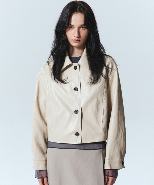 NICK&NICOLE(ニックアンドニコール)の「CUTING LINE LEATHER JACKET_CREAM(ライダースジャケット・レディース・その他・FREE)」の1枚目の写真