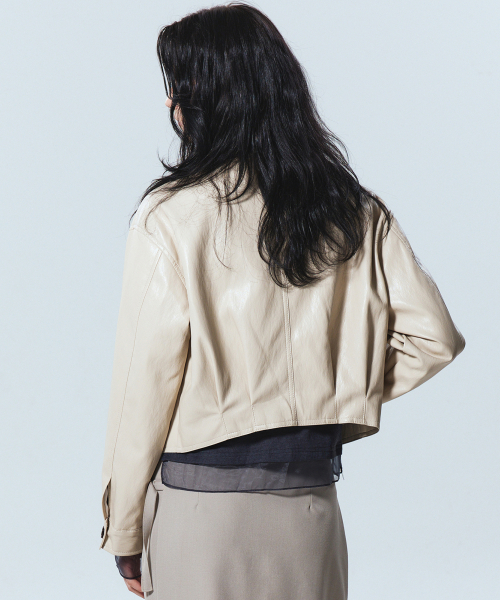 NICK&NICOLE(ニックアンドニコール)の「CUTING LINE LEATHER JACKET_CREAM(ライダースジャケット・レディース・その他・FREE)」の4枚目の写真