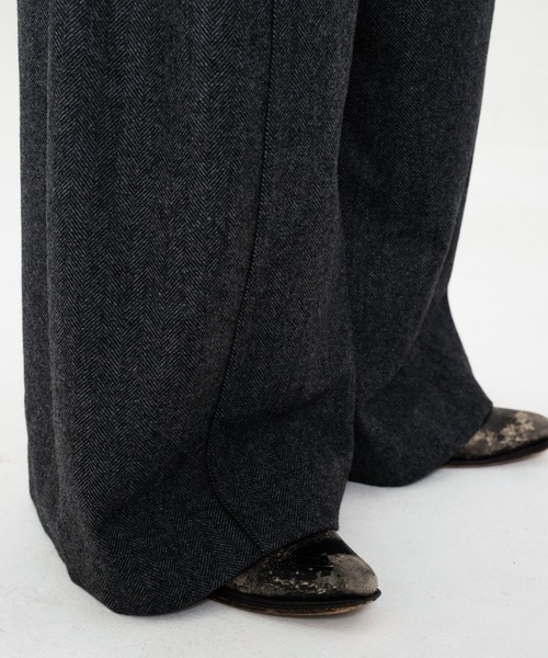 Camphor wood（カンファーウッド）の「WIDE BAGGY SEEM TUCK TWEED SLACKS / ワイドバギーシームタックツイードスラックス（スラックス・メンズ・ブラック/グレー・SMALL/MEDIUM/LARGE）」の18枚目の写真