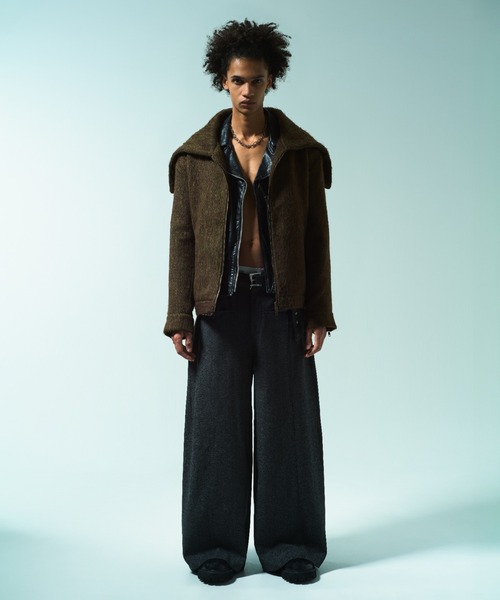 Camphor wood（カンファーウッド）の「WIDE BAGGY SEEM TUCK TWEED SLACKS / ワイドバギーシームタックツイードスラックス（スラックス・メンズ・ブラック/グレー・SMALL/MEDIUM/LARGE）」の5枚目の写真