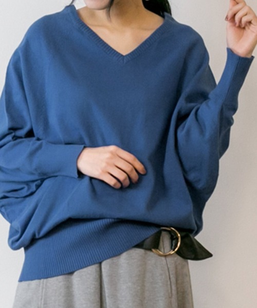 MARAI（マーライ）の「コットンVネックドルマン長袖ニット（ニット/セーター・レディース・マスタード/バーガンディー/ブラック/ダークグリーン/杢グレー/ブルー/グレイッシュベージュ/ネイビー/ホワイト・LL～3L/M～Ｌ/4L～5L）」の8枚目の写真