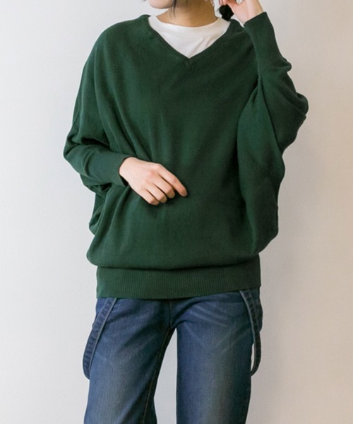 MARAI（マーライ）の「コットンVネックドルマン長袖ニット（ニット/セーター・レディース・マスタード/バーガンディー/ブラック/ダークグリーン/杢グレー/ブルー/グレイッシュベージュ/ネイビー/ホワイト・LL～3L/M～Ｌ/4L～5L）」の6枚目の写真