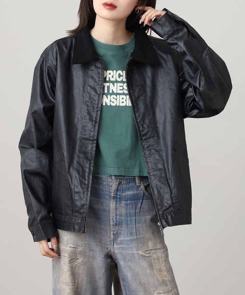 many men many mind(メニーメンメニーマインド)の「MANYMENMANYMINDS フロッキー加工デニム/PUコーティング加工デニム/ZIPJKT(デニムジャケット・メンズ・ブラック系1/ブラック系2/ブラウン系・M/L)」の9枚目の写真