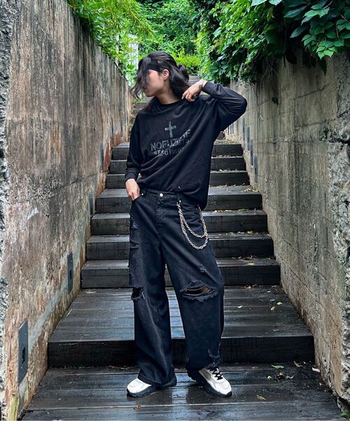 DEFGARMENTS（デフグラメンツ）の「デストロイドジン[2カラー]（デニムパンツ・レディース・ダークブルー/ブラック・X-SMALL/SMALL/MEDIUM/LARGE）」の8枚目の写真