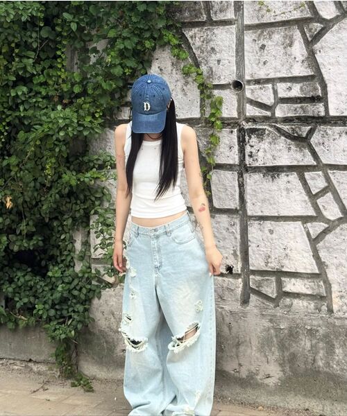 DEFGARMENTS（デフグラメンツ）の「デストロイドジン[2カラー]（デニムパンツ・レディース・ダークブルー/ブラック・X-SMALL/SMALL/MEDIUM/LARGE）」の9枚目の写真