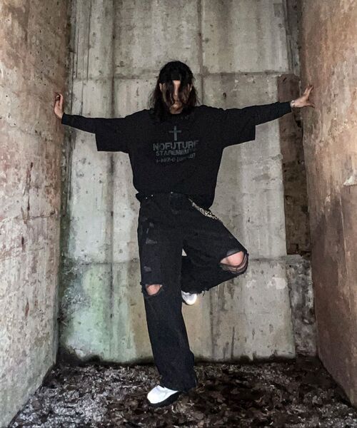 DEFGARMENTS（デフグラメンツ）の「デストロイドジン[2カラー]（デニムパンツ・レディース・ダークブルー/ブラック・X-SMALL/SMALL/MEDIUM/LARGE）」の13枚目の写真