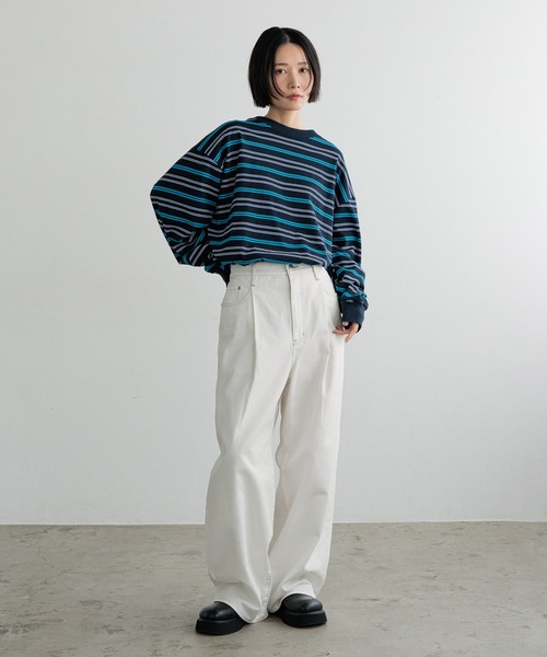 LOWRYS FARM（ローリーズファーム）の「【LFM(U)】DENIMタックワイドパンツ　 606821（デニムパンツ・メンズ・ブラック/ホワイト/インディゴブルー・MEDIUM/LARGE）」の5枚目の写真