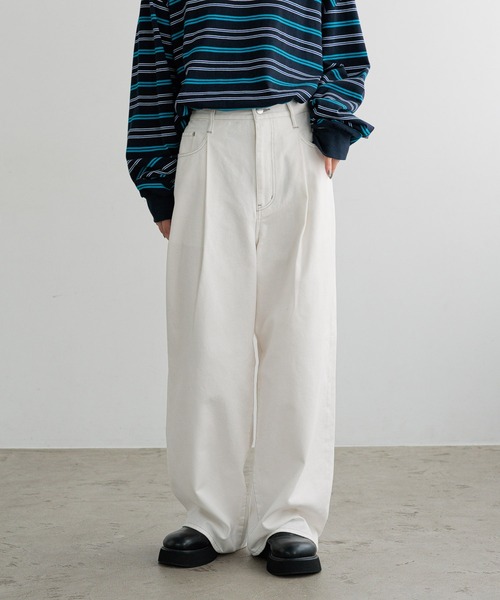 LOWRYS FARM（ローリーズファーム）の「【LFM(U)】DENIMタックワイドパンツ　 606821（デニムパンツ・メンズ・ブラック/ホワイト/インディゴブルー・MEDIUM/LARGE）」の8枚目の写真