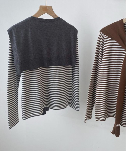MAISON DE THERESE(メゾン ド テレーズ)の「ストライプ ニットセット(ストール付き)(ニット/セーター・レディース・ブラウン/グレー/ブラック・FREE)」の6枚目の写真