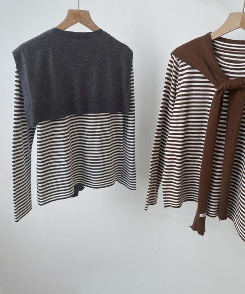 MAISON DE THERESE(メゾン ド テレーズ)の「ストライプ ニットセット(ストール付き)(ニット/セーター・レディース・ブラウン/グレー/ブラック・FREE)」の5枚目の写真