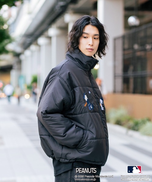 セール】【PEANUTS×MLB】オリジナルデザイン スタンドナイロンパファー