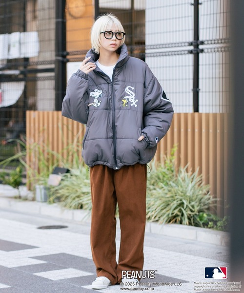 セール】【PEANUTS×MLB】オリジナルデザイン スタンドナイロンパファー
