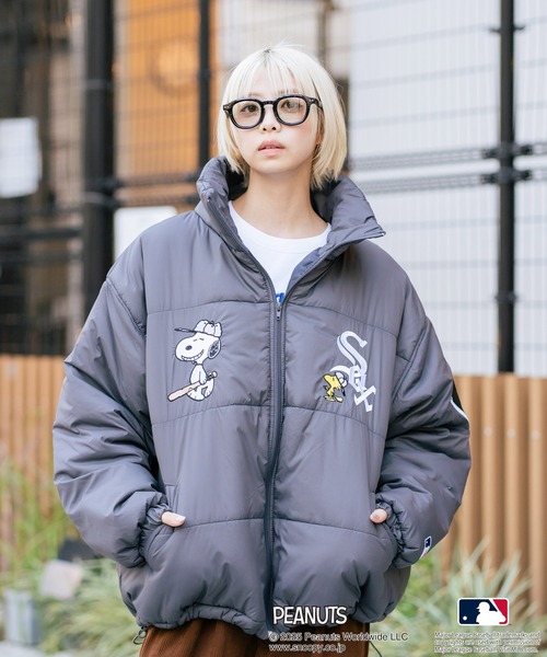 セール】【PEANUTS×MLB】オリジナルデザイン スタンドナイロンパファー