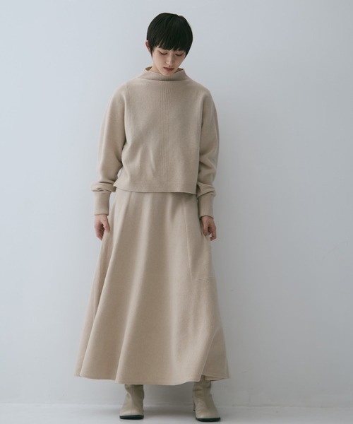 WRAPINKNOT（ラッピンノット）の「【WRAPINKNOT/ラッピンノット】《STUDIOUS別注》 CASHMERE FLARE LONG SKIRT/カシミアフレアロングスカート（スカート・レディース・ダークネイビー/アイボリー/ワイン・0/1）」の6枚目の写真