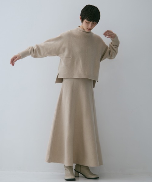 WRAPINKNOT（ラッピンノット）の「【WRAPINKNOT/ラッピンノット】《STUDIOUS別注》 CASHMERE FLARE LONG SKIRT/カシミアフレアロングスカート（スカート・レディース・ダークネイビー/アイボリー/ワイン・0/1）」の7枚目の写真