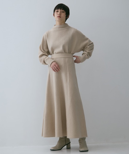 WRAPINKNOT（ラッピンノット）の「【WRAPINKNOT/ラッピンノット】《STUDIOUS別注》 CASHMERE FLARE LONG SKIRT/カシミアフレアロングスカート（スカート・レディース・ダークネイビー/アイボリー/ワイン・0/1）」の4枚目の写真