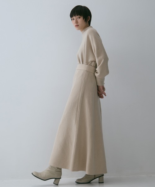 WRAPINKNOT（ラッピンノット）の「【WRAPINKNOT/ラッピンノット】《STUDIOUS別注》 CASHMERE FLARE LONG SKIRT/カシミアフレアロングスカート（スカート・レディース・ダークネイビー/アイボリー/ワイン・0/1）」の5枚目の写真