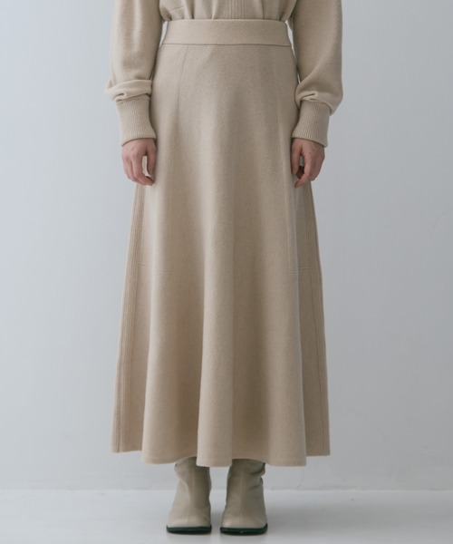 WRAPINKNOT（ラッピンノット）の「【WRAPINKNOT/ラッピンノット】《STUDIOUS別注》 CASHMERE FLARE LONG SKIRT/カシミアフレアロングスカート（スカート・レディース・ダークネイビー/アイボリー/ワイン・0/1）」の8枚目の写真