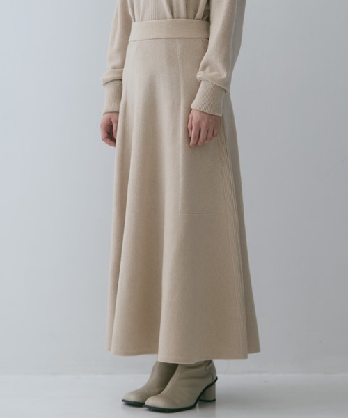 WRAPINKNOT（ラッピンノット）の「【WRAPINKNOT/ラッピンノット】《STUDIOUS別注》 CASHMERE FLARE LONG SKIRT/カシミアフレアロングスカート（スカート・レディース・ダークネイビー/アイボリー/ワイン・0/1）」の9枚目の写真